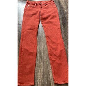 True Religion Jeans Women’s Sz 27 Halle Mid Rise Denim Orange Red Made In USA